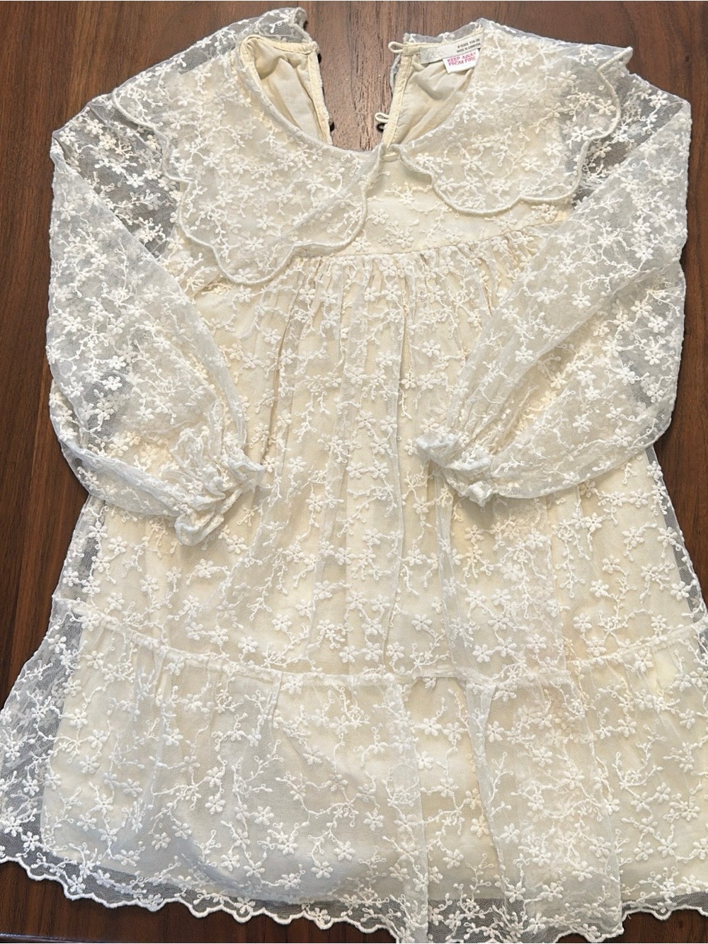 Zara Cream Lace Floral Overlay Dress for Girls